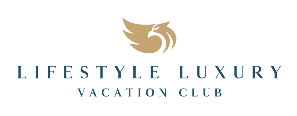Logo for Lifestyle Luxury Vacation Club featuring a stylized gold bird or phoenix above the text.