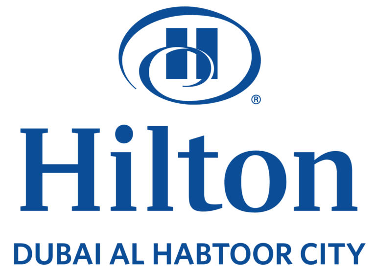 Hilton hotel logo with text 'Dubai Al Habtoor City'