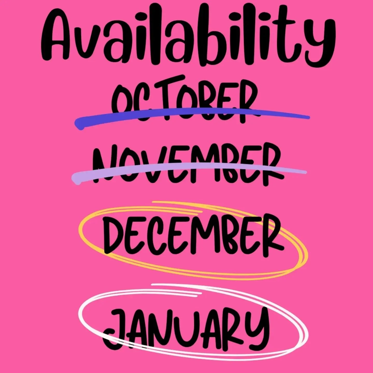 October &amp; November = FULL

Thank you so much for all your support &mdash; I appreciate every single booking! ❤️

Now taking bookings for December &amp; January.
DM me to secure your spot before the festive madness!