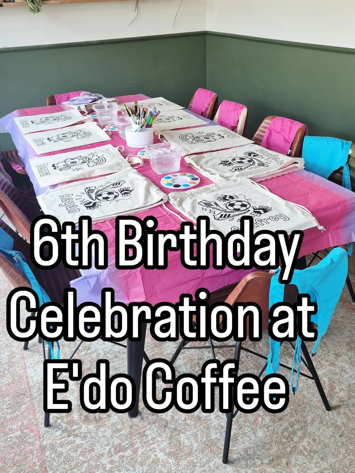 We spent a brilliant afternoon celebrating a very special 6th birthday. The kids designed their own tote bags and drawstring backpacks. The ladies enjoyed their unicorn themed totes, while the boys were treated to a football design on their drawstrin