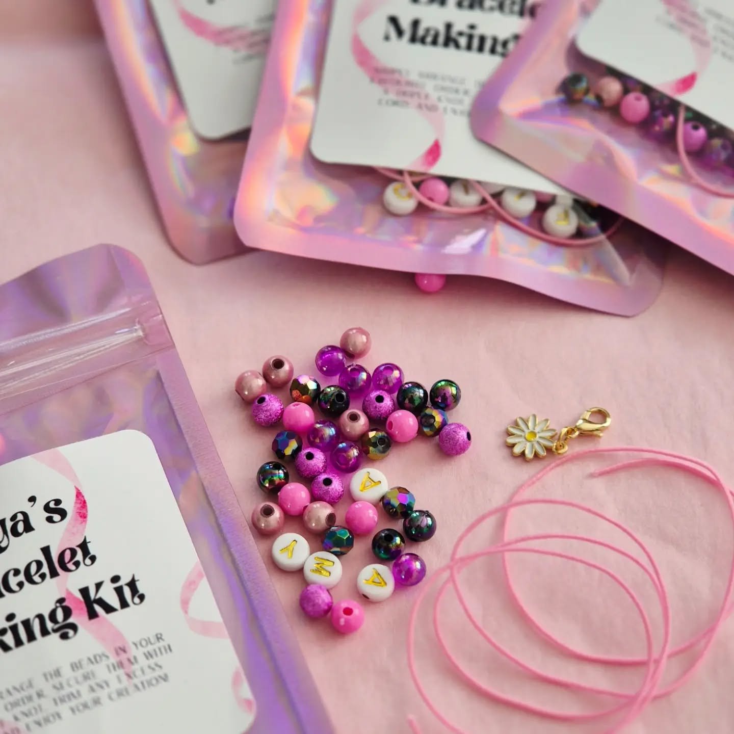 Boring party favours? Not with us! Did you know that we offer a range of "party upgrades" with all of our party bags? Personalised bracelet making kits are right up there at the top of our favourite party bag goodies!