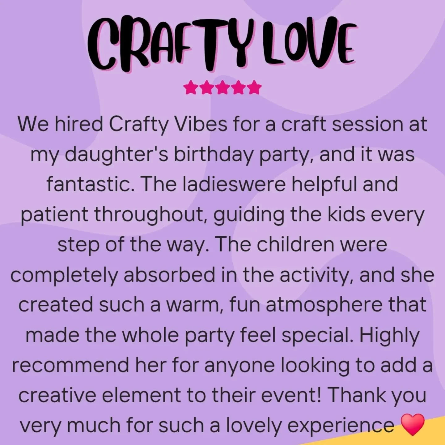 REVIEW LOVE!

A huge THANK YOU to our lovely customer for taking the time to leave us a review! Your kind words mean the world to us and make all the hard work worthwhile. 🫶

🌟 Did you know that leaving a review can make a HUGE difference to a smal
