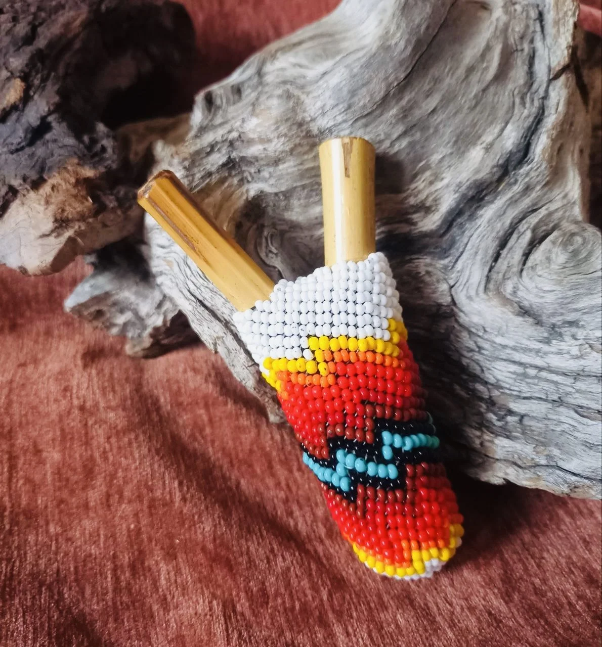 Handmade KURIPE applicator from the Jungel of Brazil, Blue White