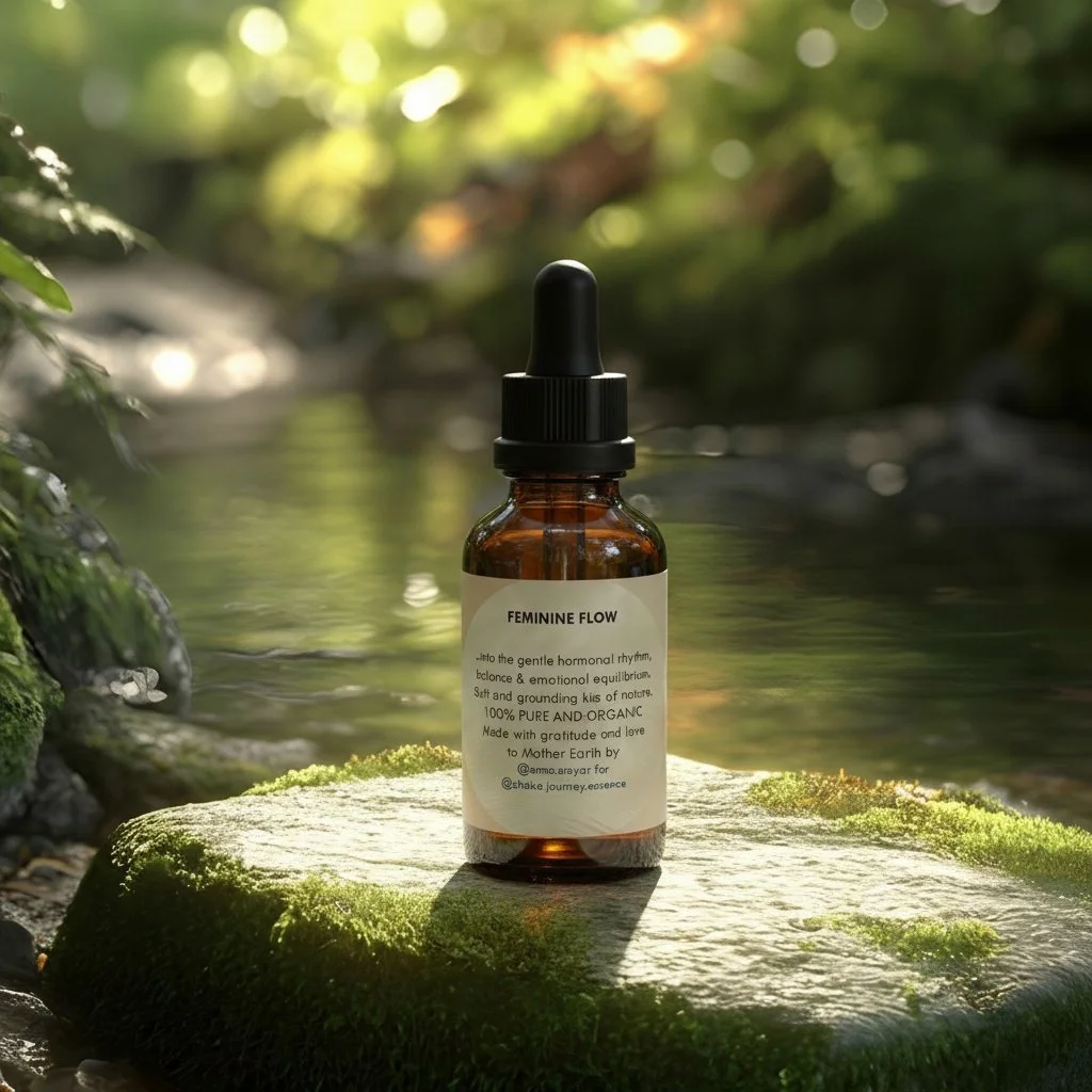 A nurturing herbal elixir crafted to support feminine balance, emotional harmony, and natural cycle flow using traditional plant wisdom. chaka. aayar.