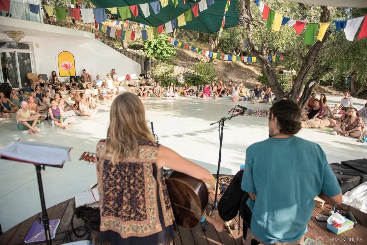 Raw Cacao ceremony with traditional songs and sound meditation, performed by Chaka in Corfu event location Gayatri mandir.
