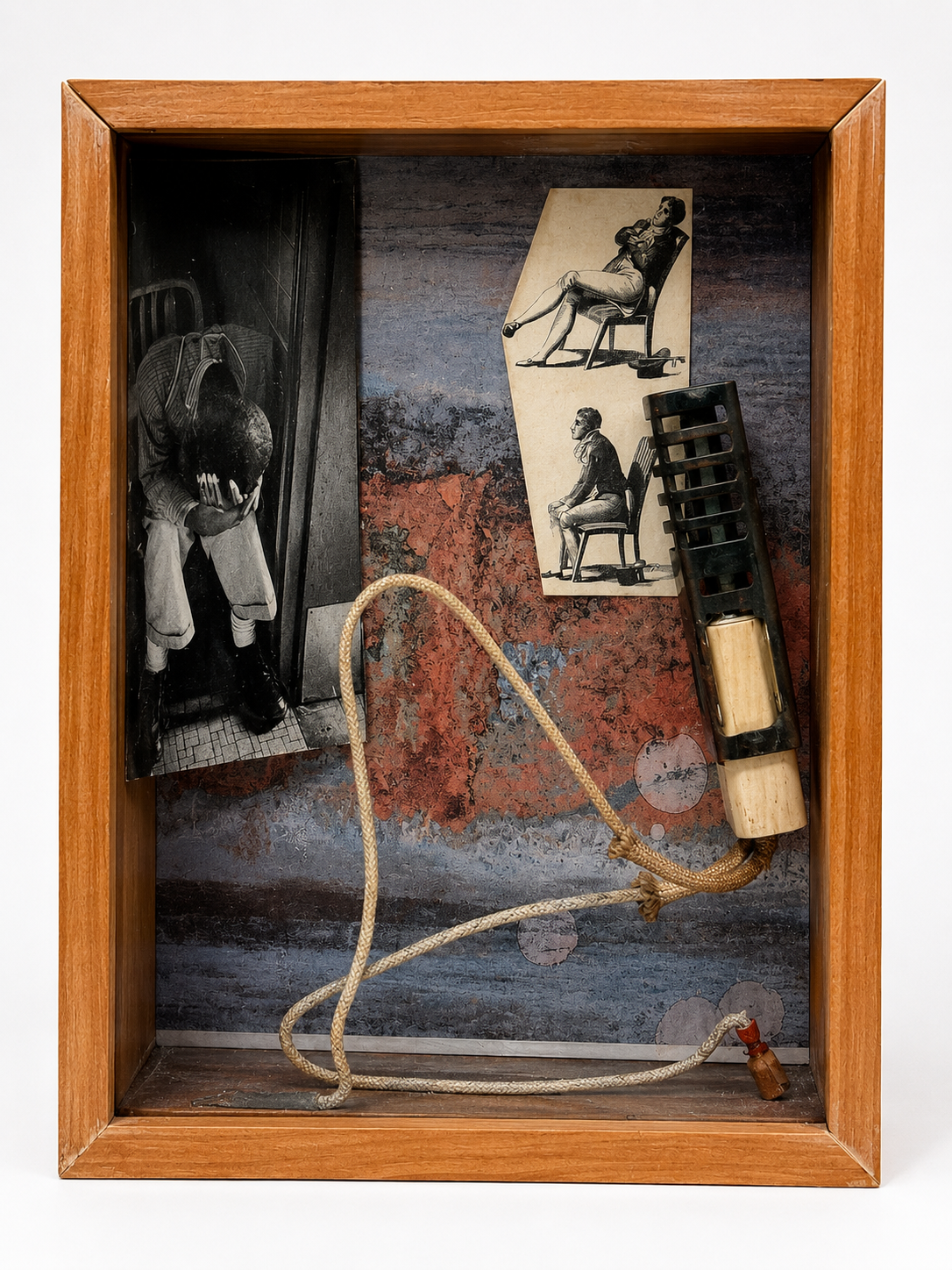 Taking the Knee / 2020 / Materials: Magazine clippings, Norman's photograph, part of stovetop burner, wood, beveled glass
