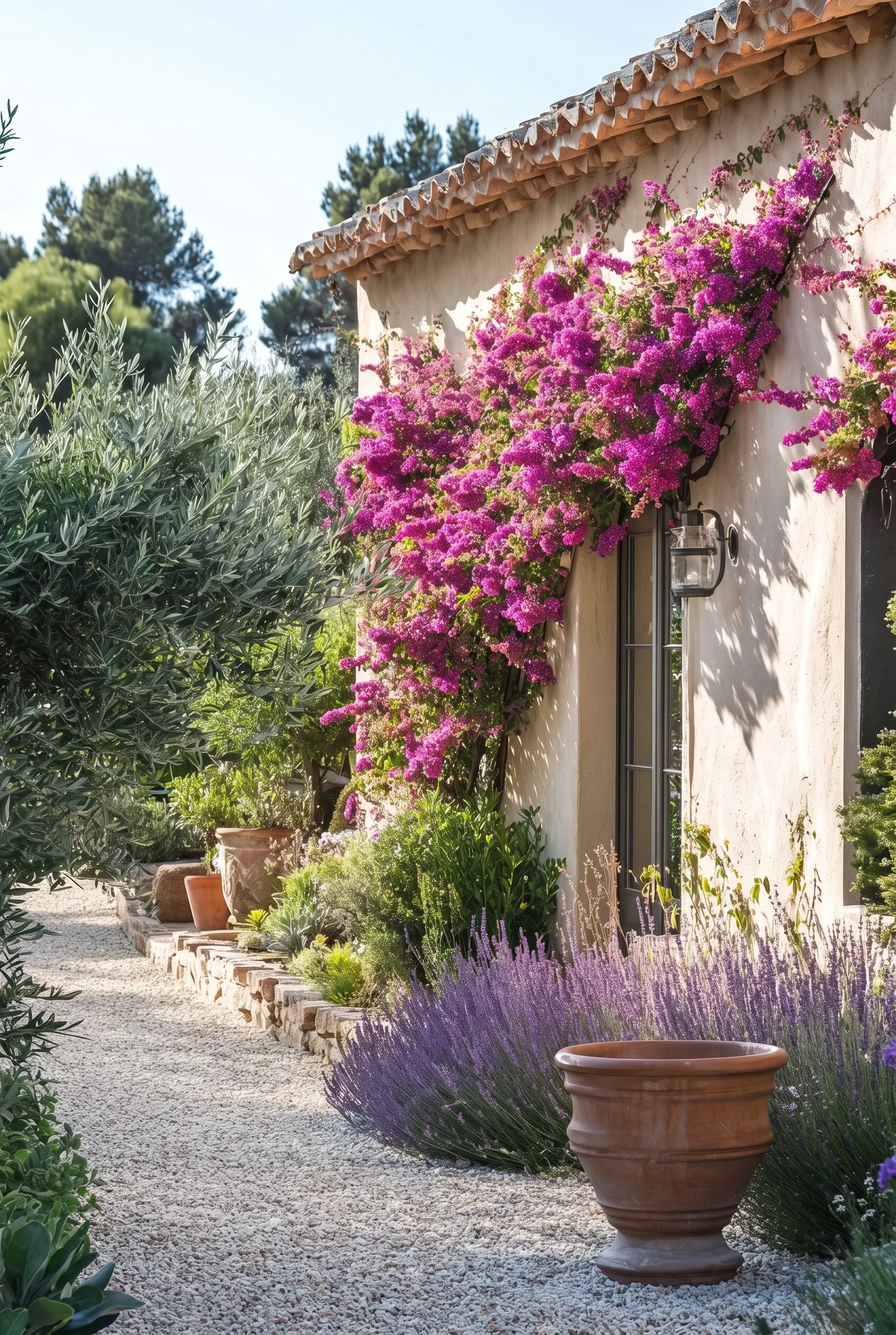 Création d’un jardin méditerranéen sur mesure autour d’une maison de caractère, mêlant lavandes, bougainvilliers, oliviers et allées minérales. Un aménagement extérieur pensé pour offrir un cadre de vie raffiné, durable et facile à entretenir.