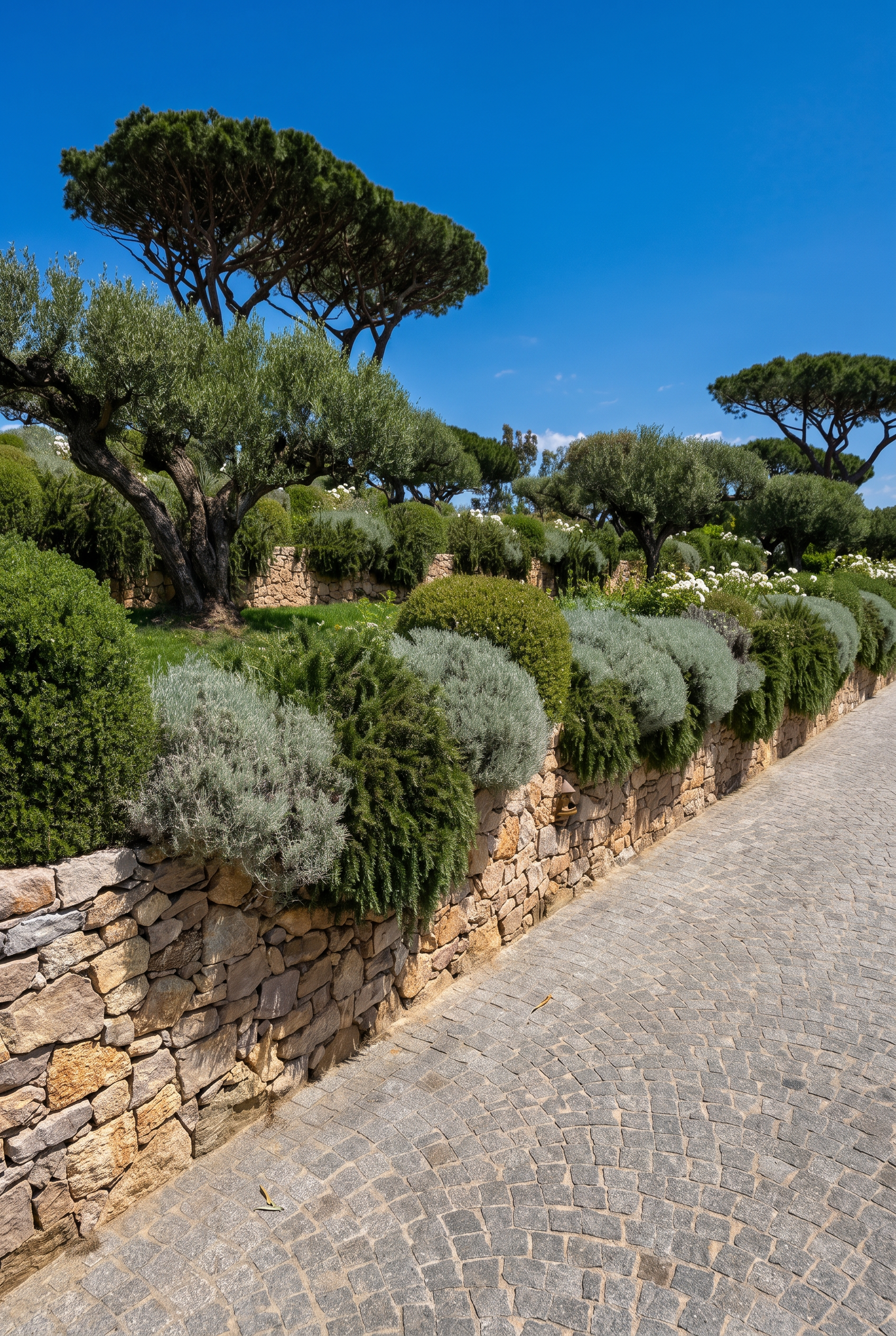 Création d’un jardin méditerranéen sur mesure avec oliviers, arbustes persistants et murets en pierre naturelle. Un aménagement extérieur esthétique, facile d’entretien et pensé pour apporter caractère, confort et valeur à votre propriété.