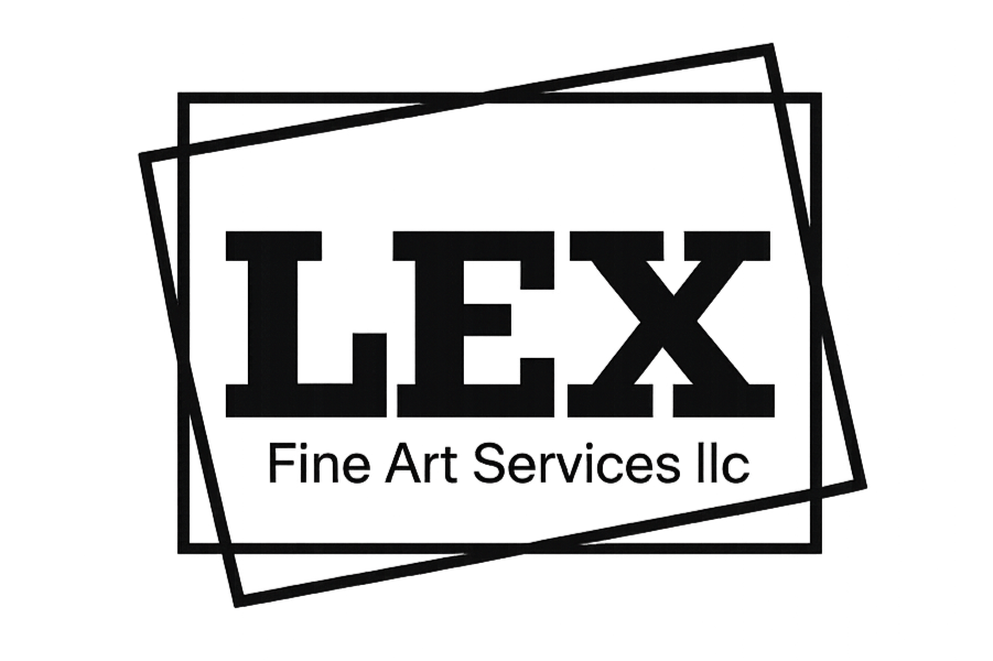 Logo for LEX Fine Art Services LLC with overlapping black rectangles and the text 'LEX Fine Art Services LLC'.