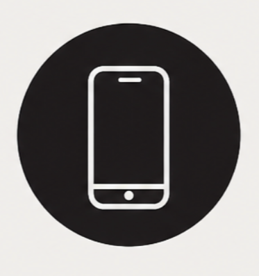 Icon of a smartphone within a black circular background.