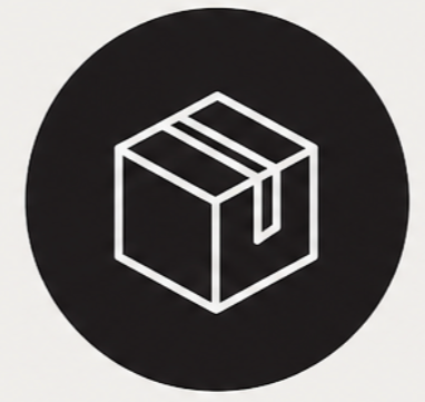 Icon of a cardboard box inside a black circle.