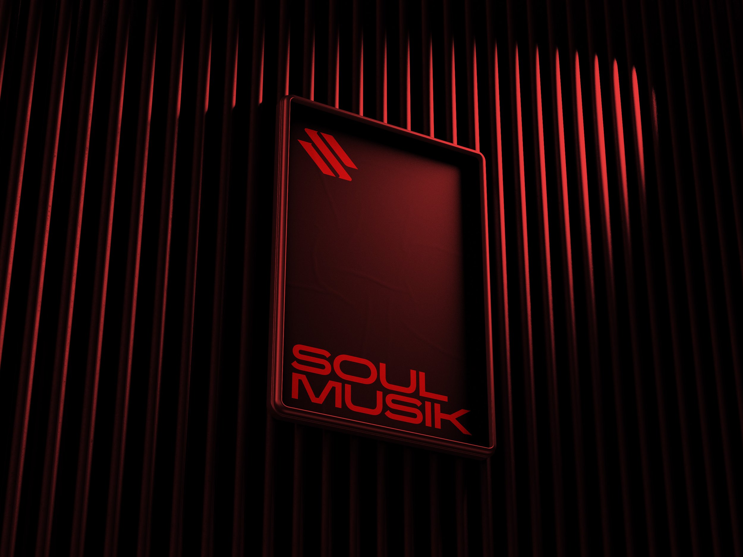 Red neon sign displaying the words "Soul Music" against a black background with vertical red light accents.