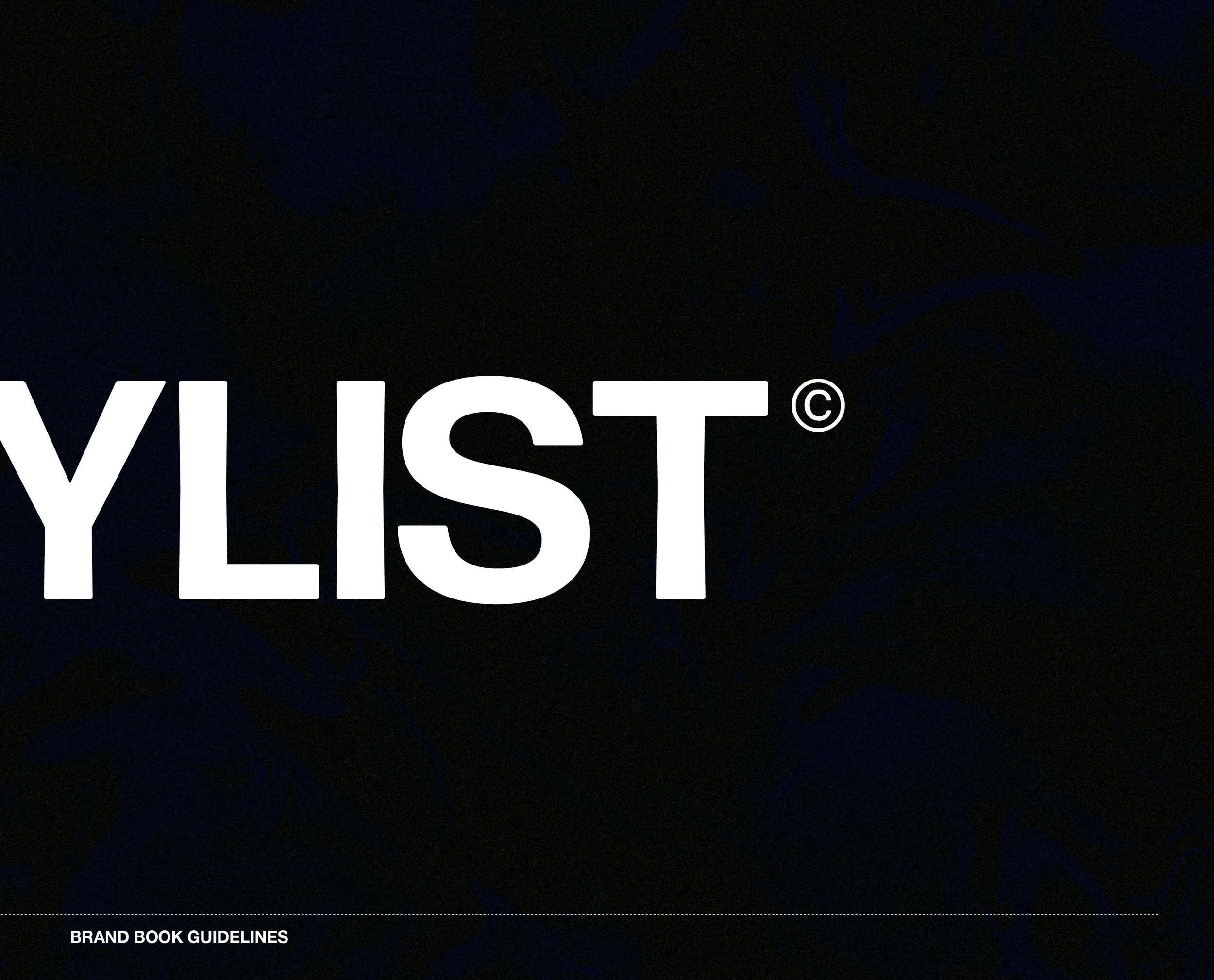 Cover page of a brand book guidelines, with the title 'BRAND BOOK GUIDELINES' in white font on a dark background.
