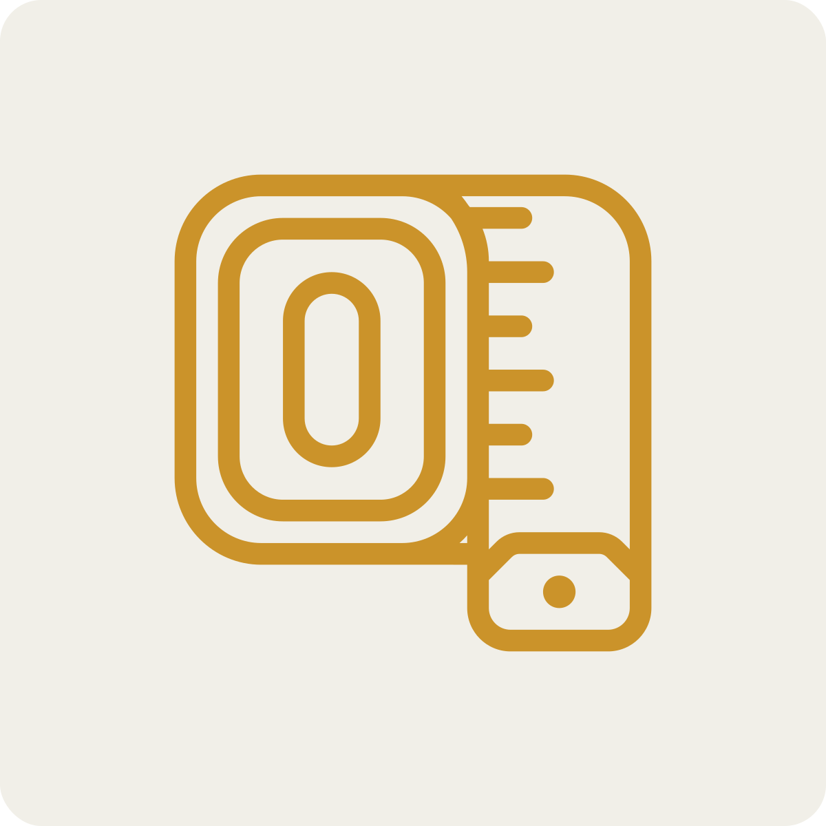 Icon of a calculator and a smartphone in gold outline.