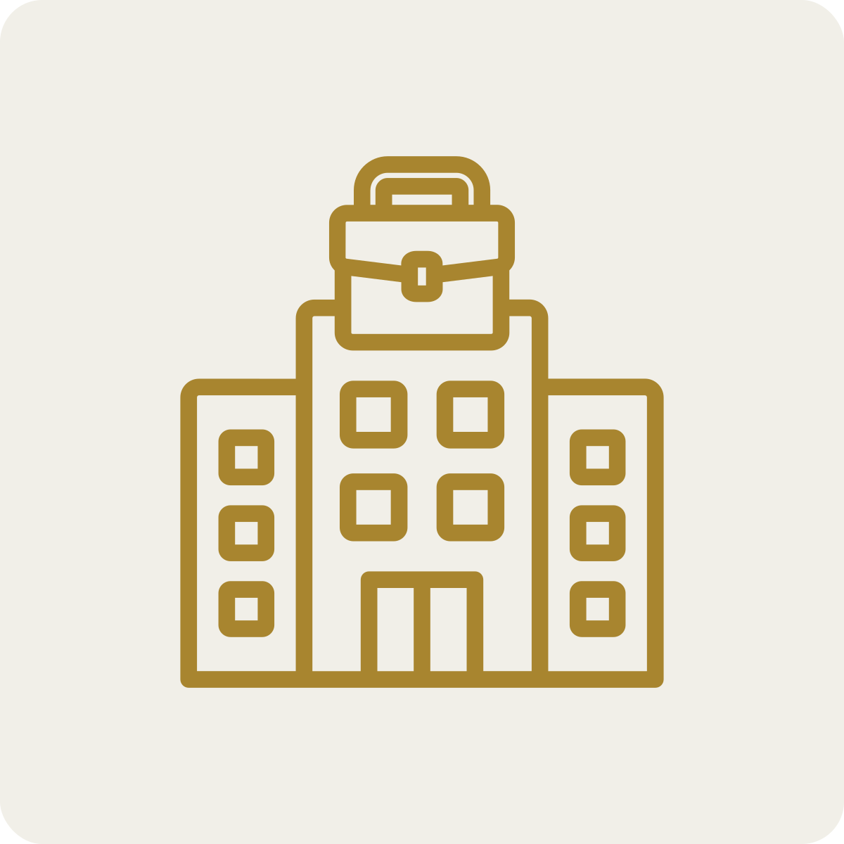 Line drawing of a school building with a backpack on top.