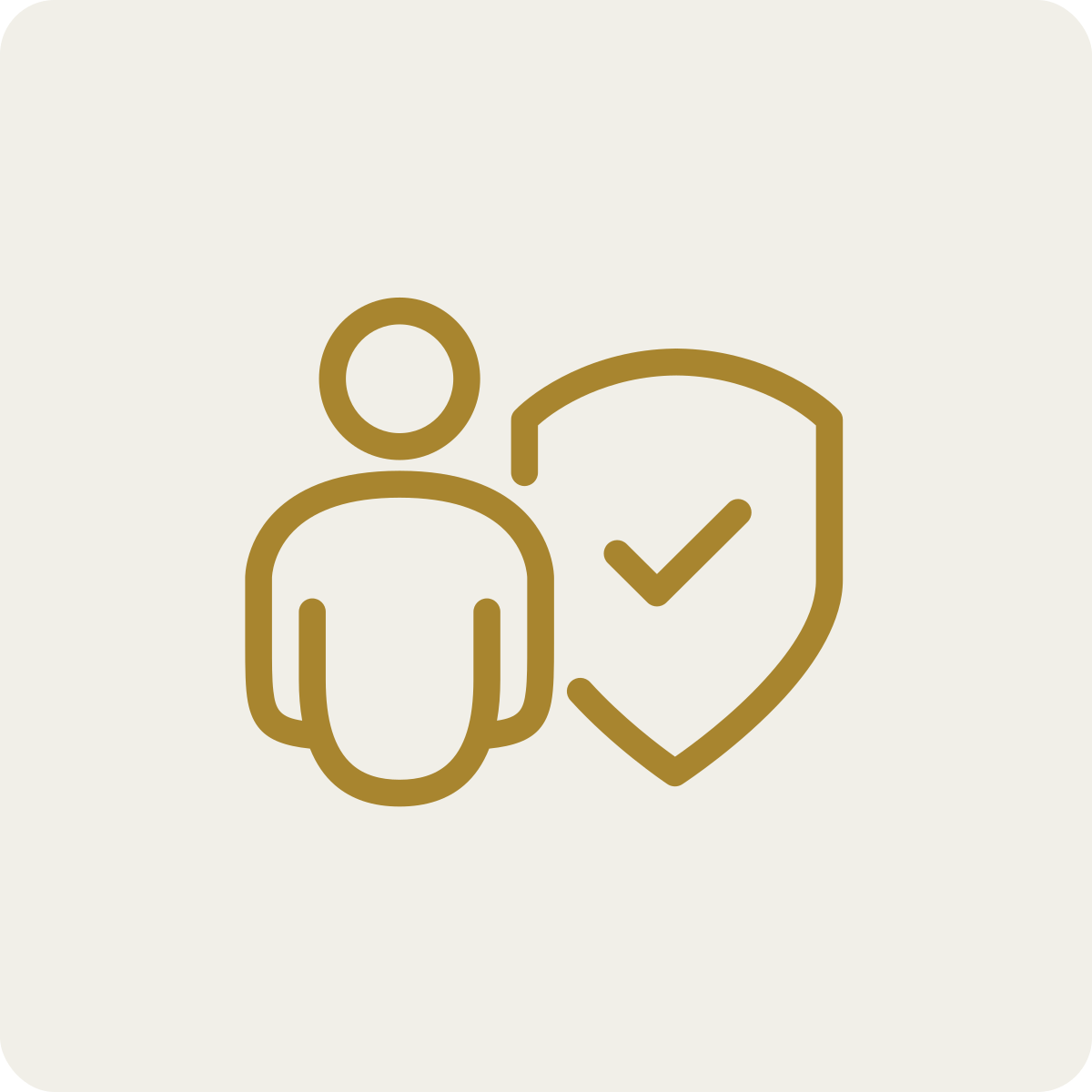 Icon of a person with a shield and check mark, representing protection or security.