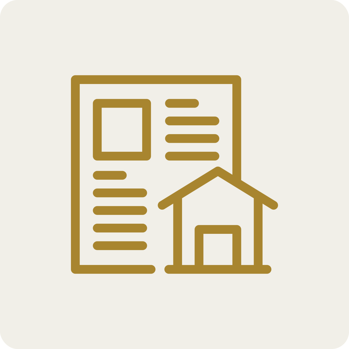 Icon of a real estate listing with a house and a document.
