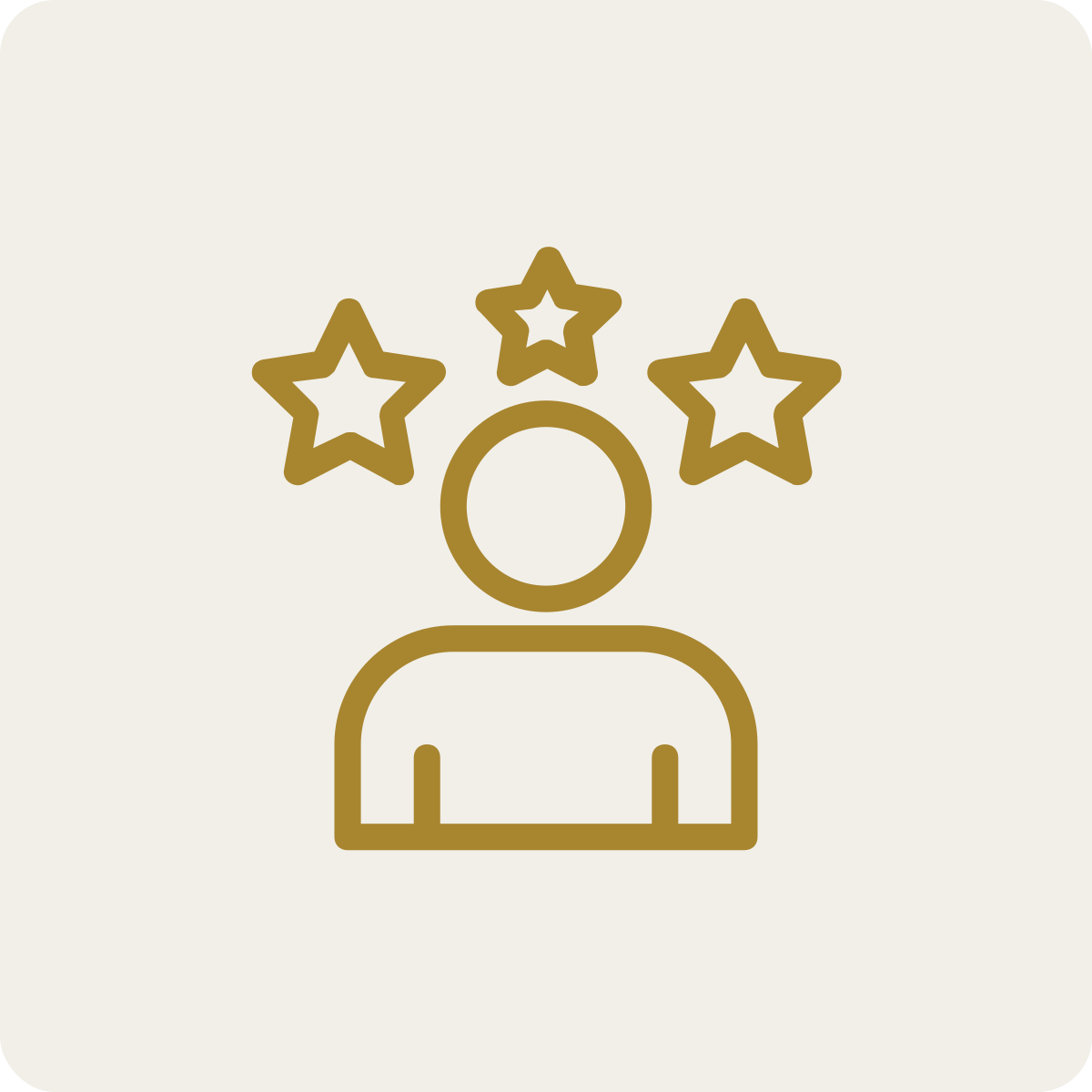 Outline of a person with three stars above their head.
