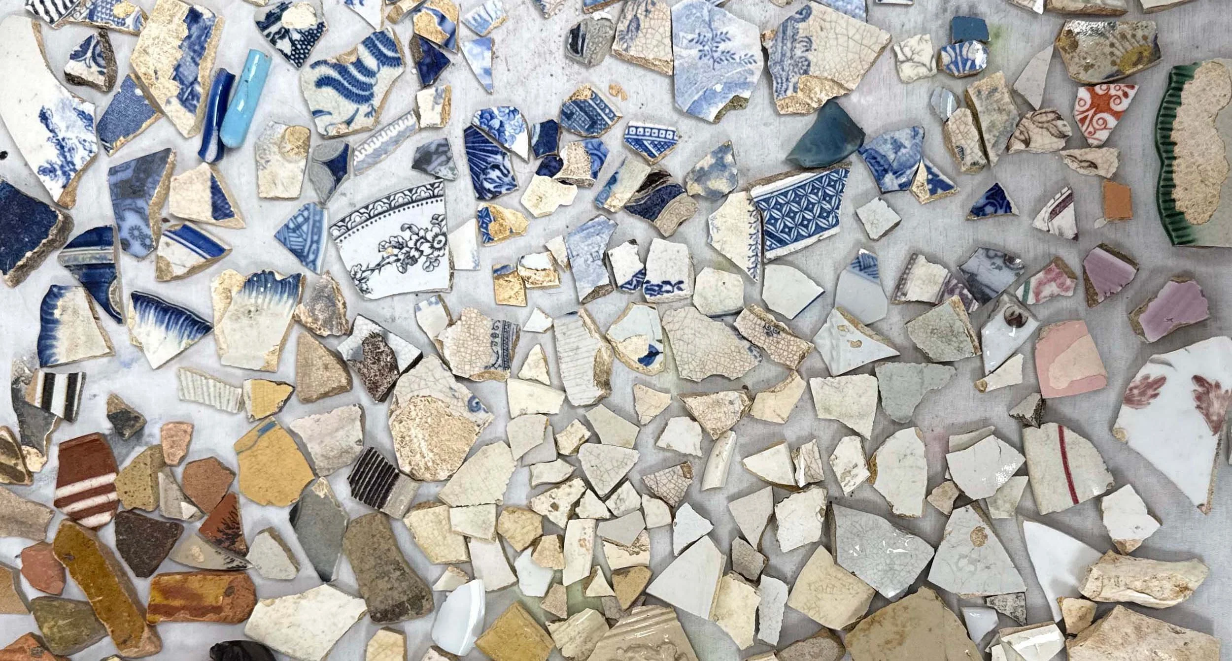 A collection of broken pottery found and photographed by Stephanie Chaldecott.