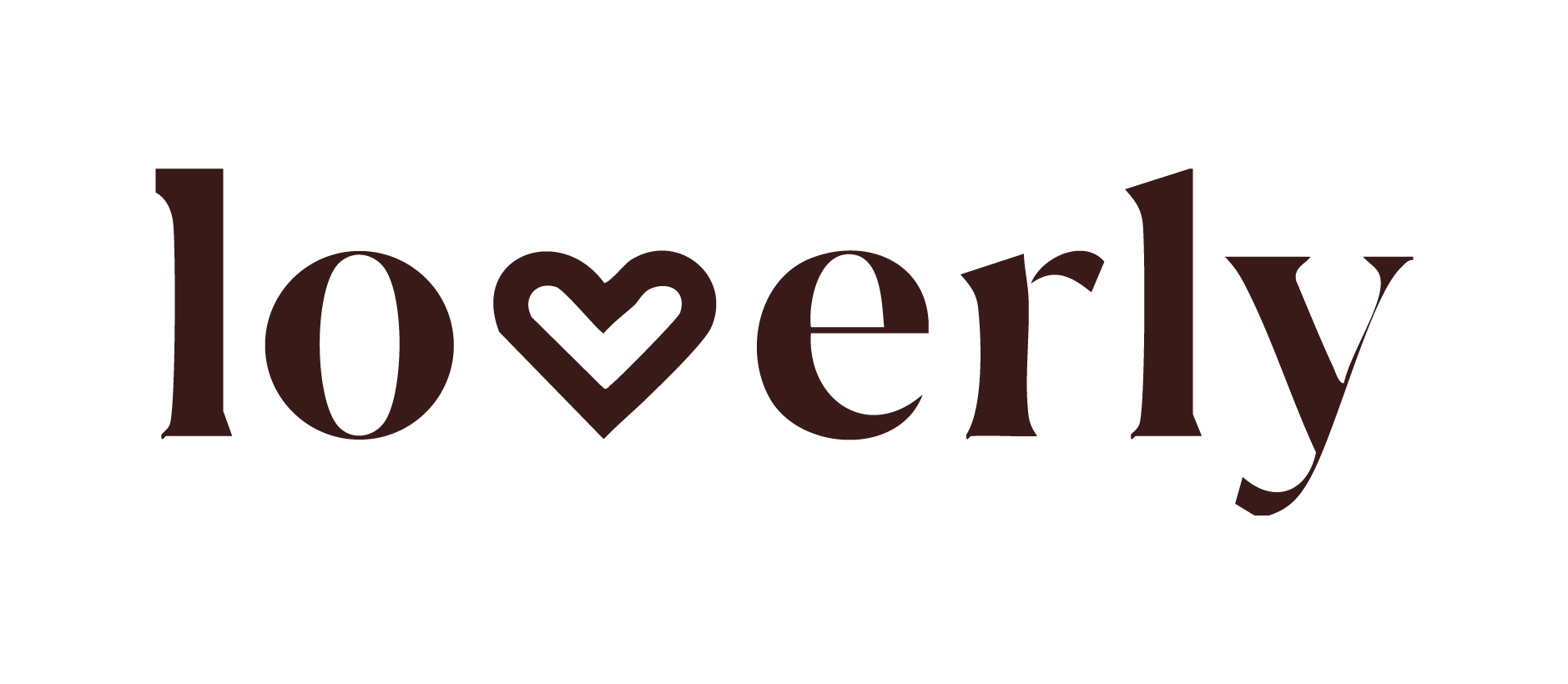 The logo for a company called 'loverly' in dark brown letters with the 'o' replaced by a heart shape, on a transparent background.