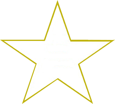A five-pointed star with a white interior and gold outline on a dark starry background.