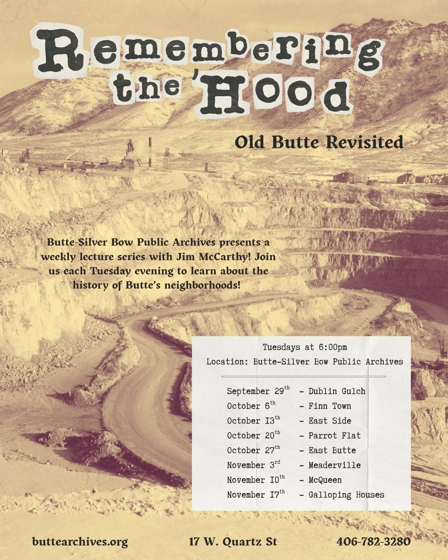 We are two weeks away from our evening series with Jim McCarthy revisiting the neighborhoods of Butte! For more information, please visit our website here: https://www.buttearchives.org/events. Which neighborhood are you most excited to learn about?