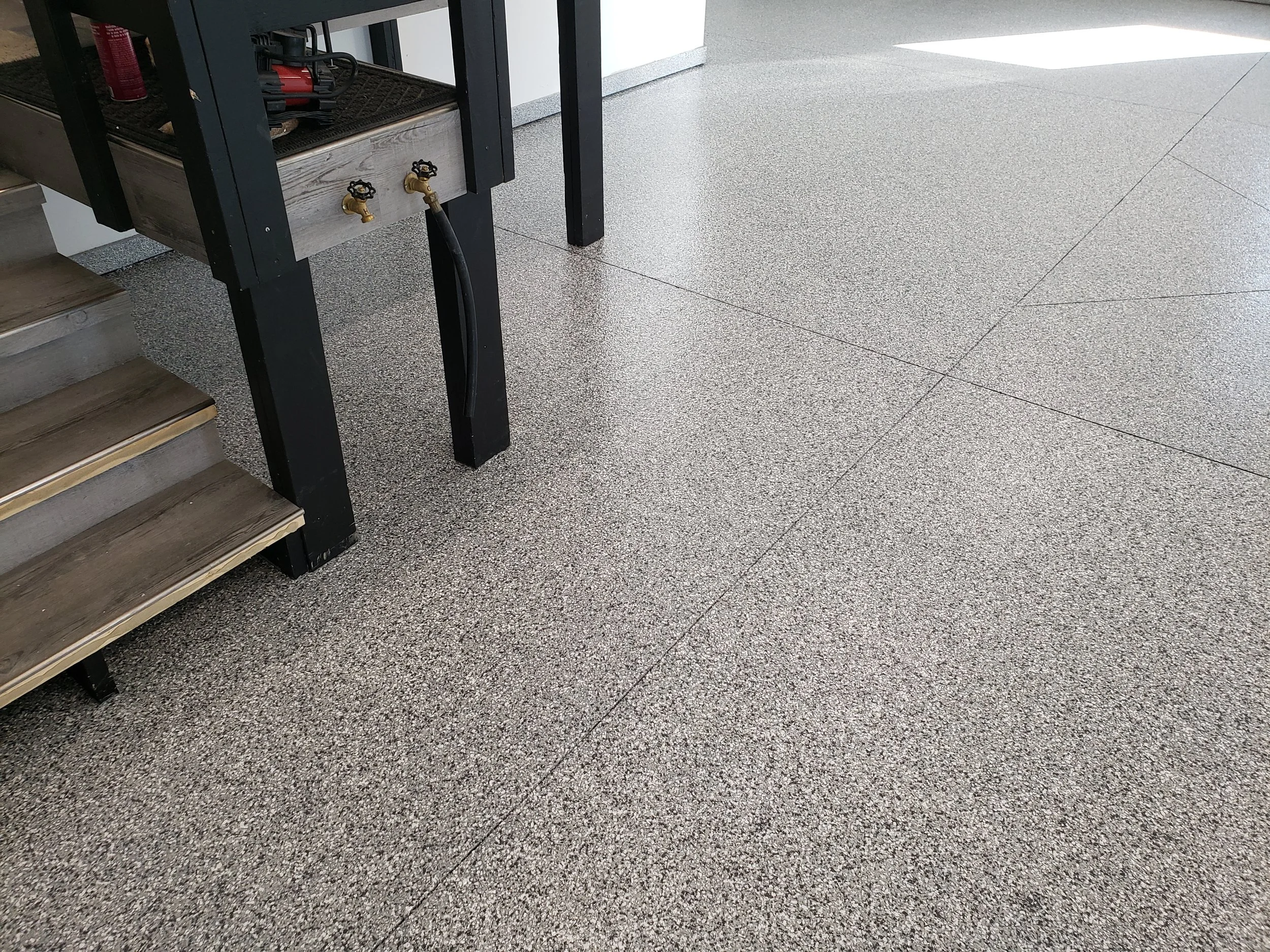 Full flake broadcast polyaspartic coated. 
