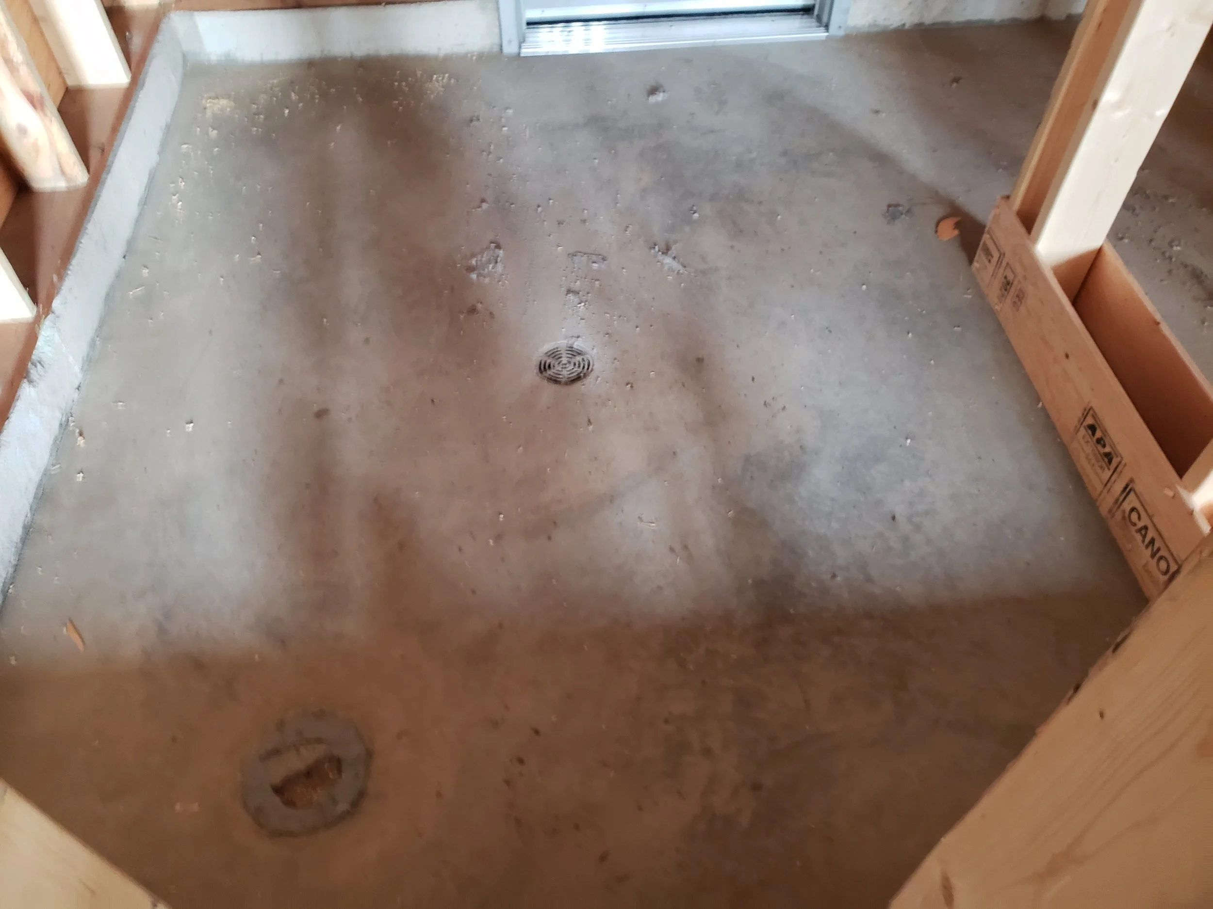 Provincial park showers and change rooms new built, bare exposed concrete. 