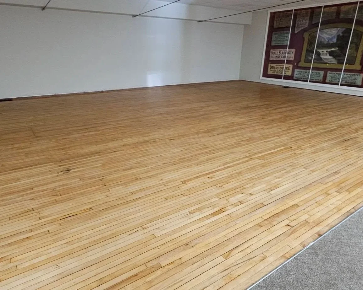 Refinished hardwood flooring, town hall.