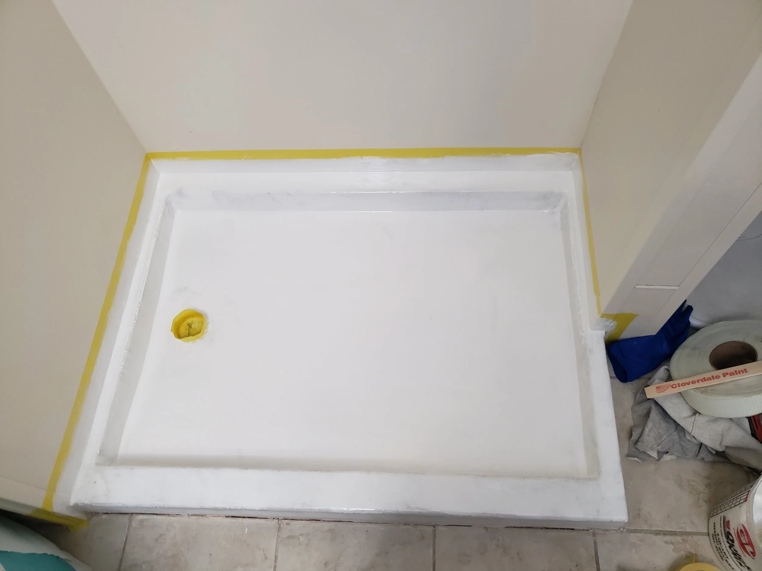 Unfinished shower floor. 