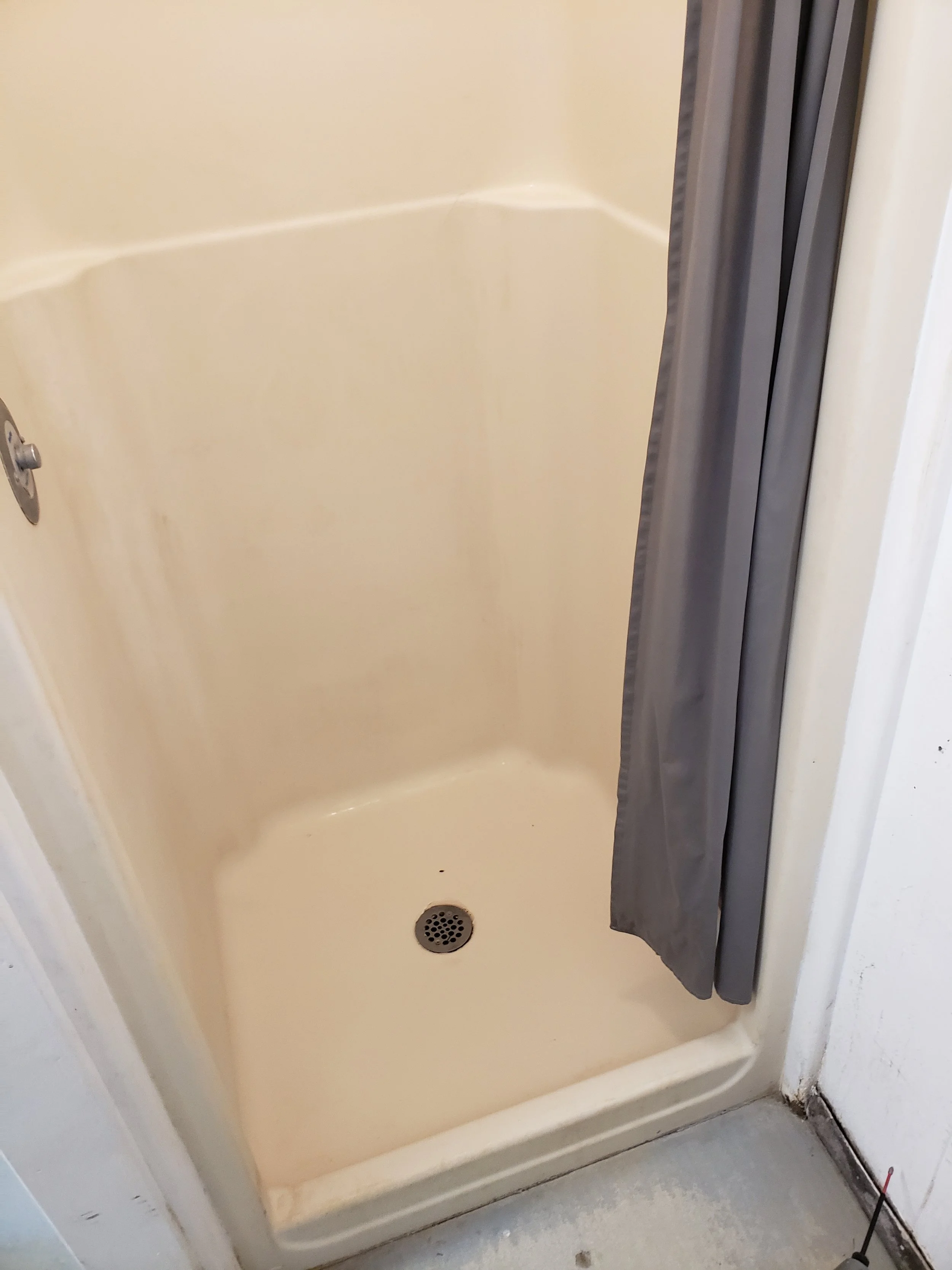 Provincial Park bathroom shower, before coating. 