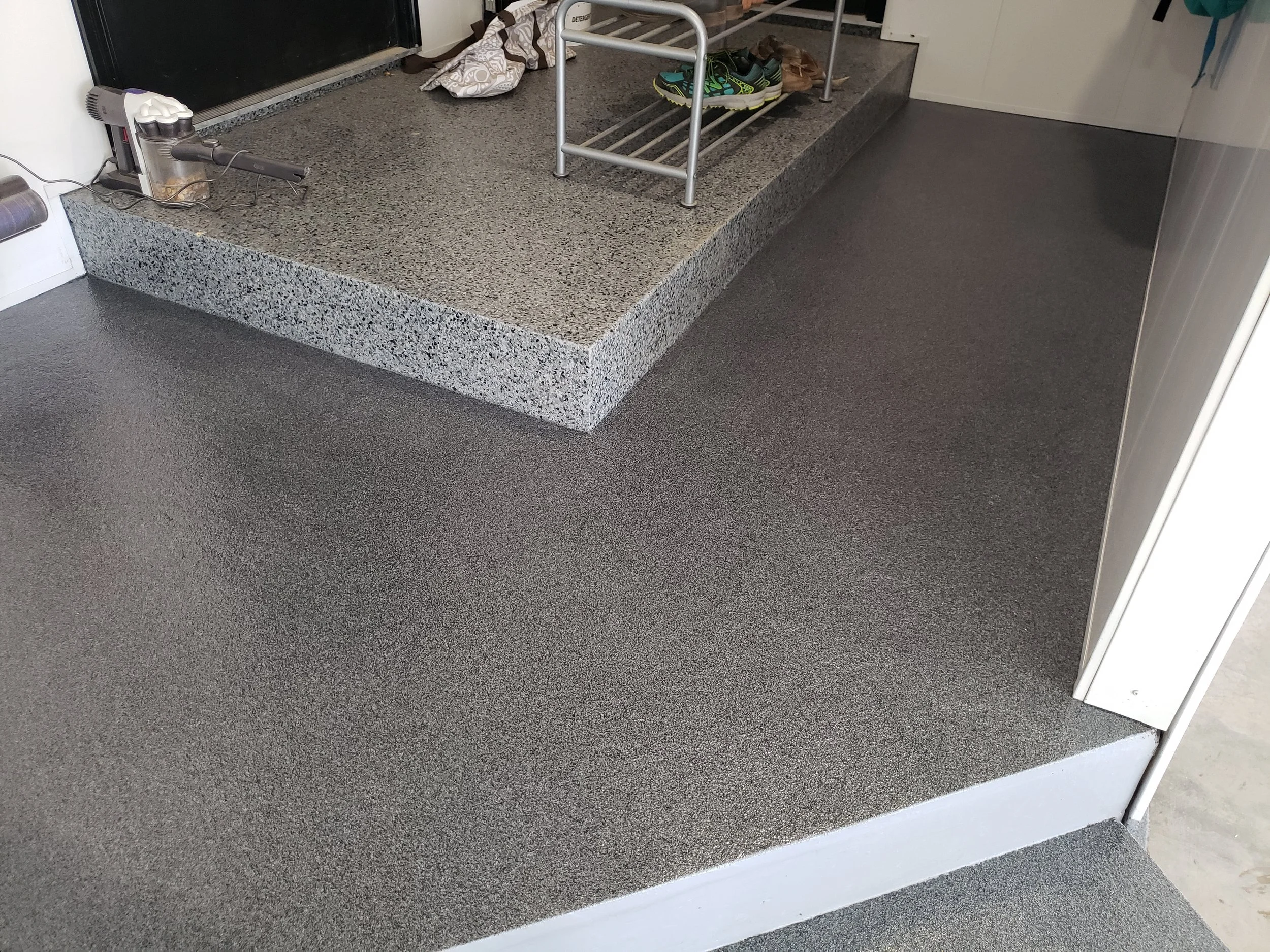 AFTER - Finished in Galaxy Anti-Slip Quartz Stone & Oreo 1/8" Full Flake Broadcast.