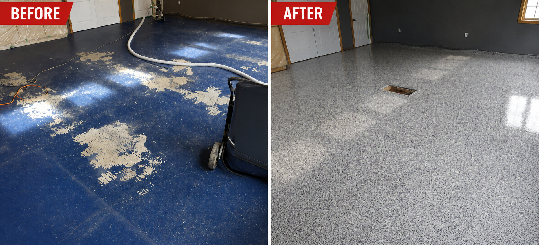 Garage Floor - Polyaspartic Full Chip Broadcast - Saskatoon, SK