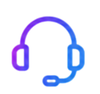 Neon outline of a headset with microphone in blue and purple colors