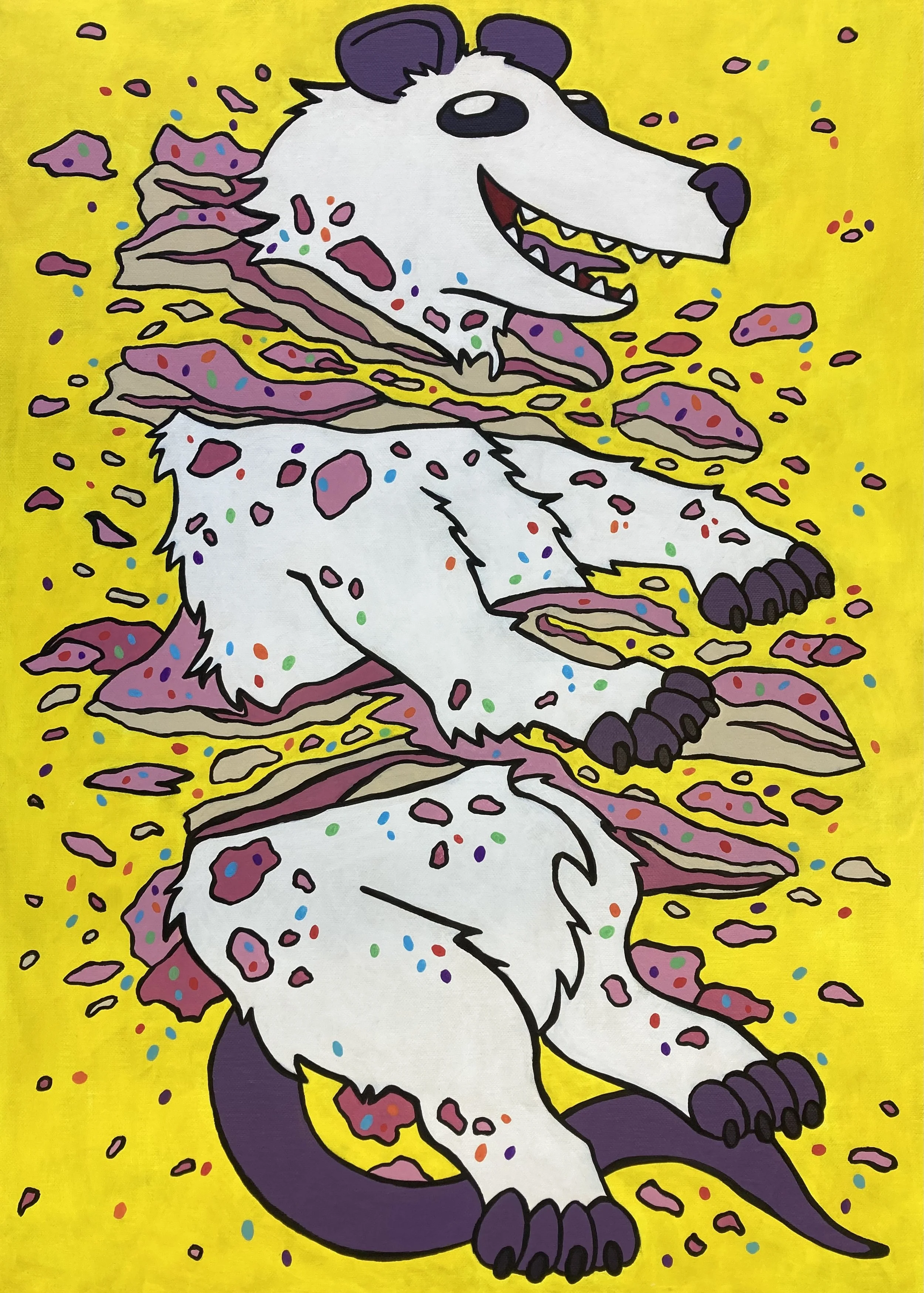 Pastry Opossum, 2022, acrylic and paint marker on canvas, 27.5" x 19.75"