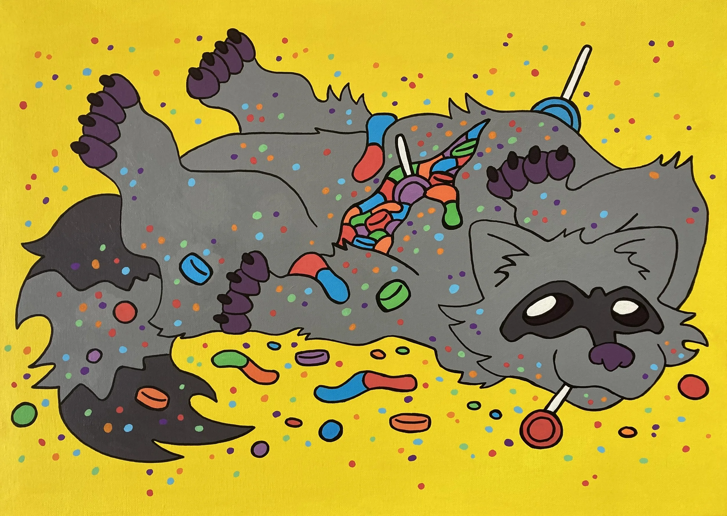 Sweet Stuff, 2022, acrylic and paint marker on canvas, 19.75" x 27.5"