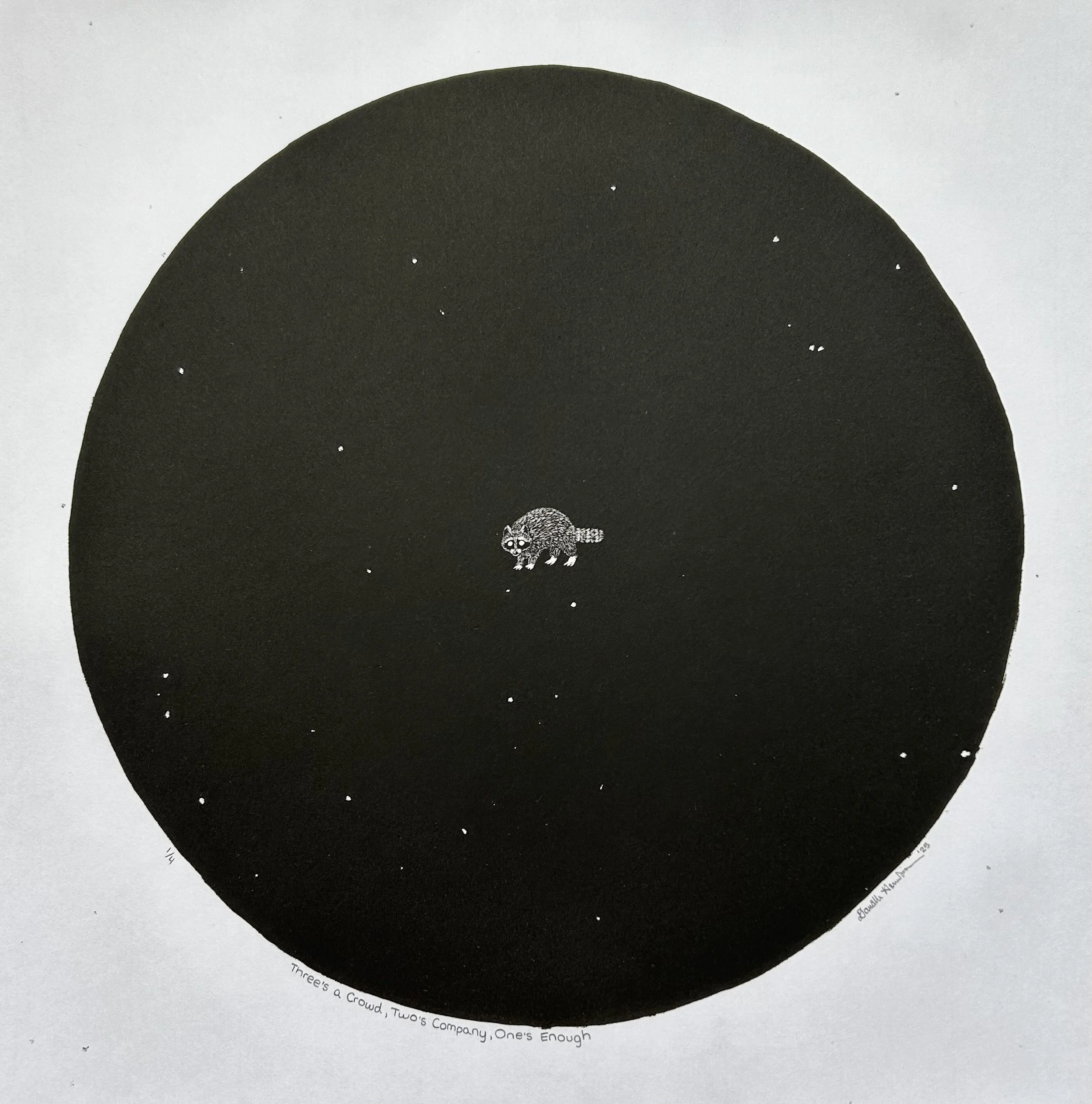 Three's a Crowd, Two's Company, One's Enough, 2025, stone lithograph