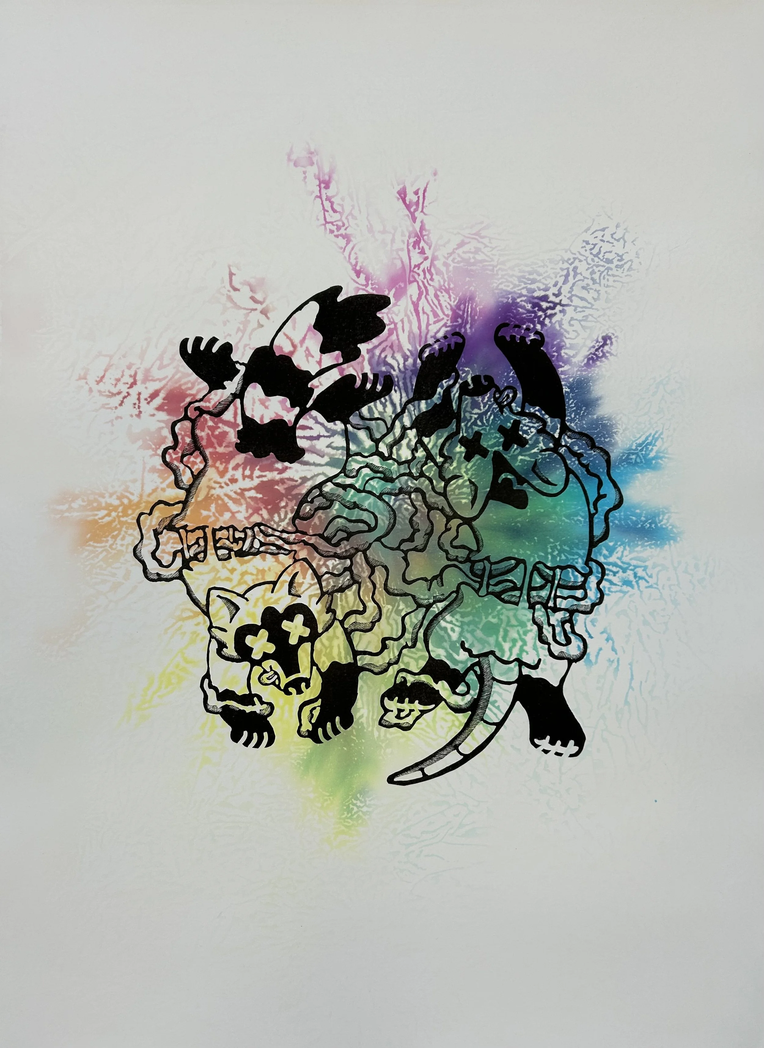It's Just Roadkill, 2024, stone lithograph, 24" x 18"