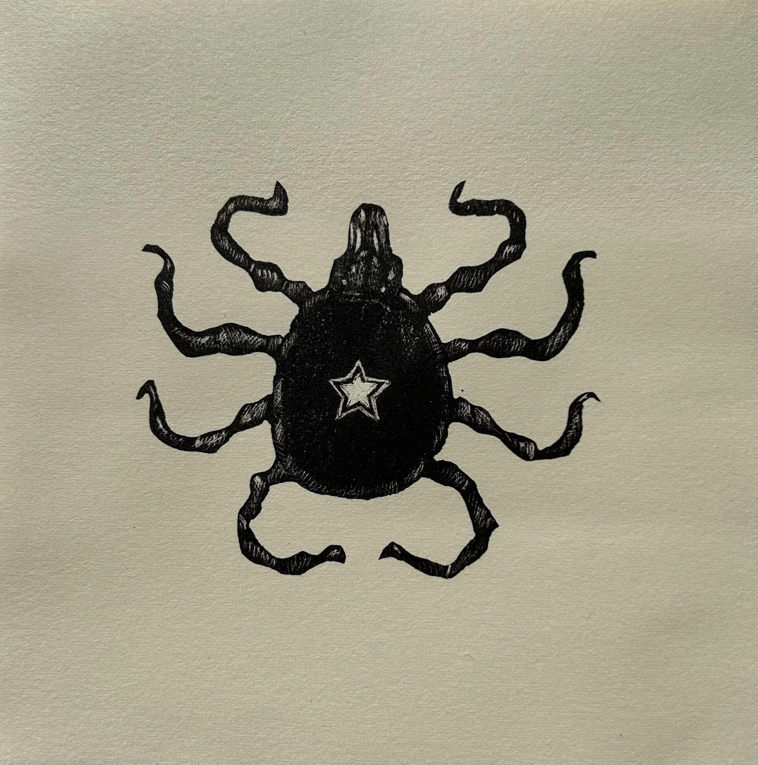 Parasite (collaboration with Benjamin Truong and Jason Paradis), 2025, stone lithograph, 5" x 5"