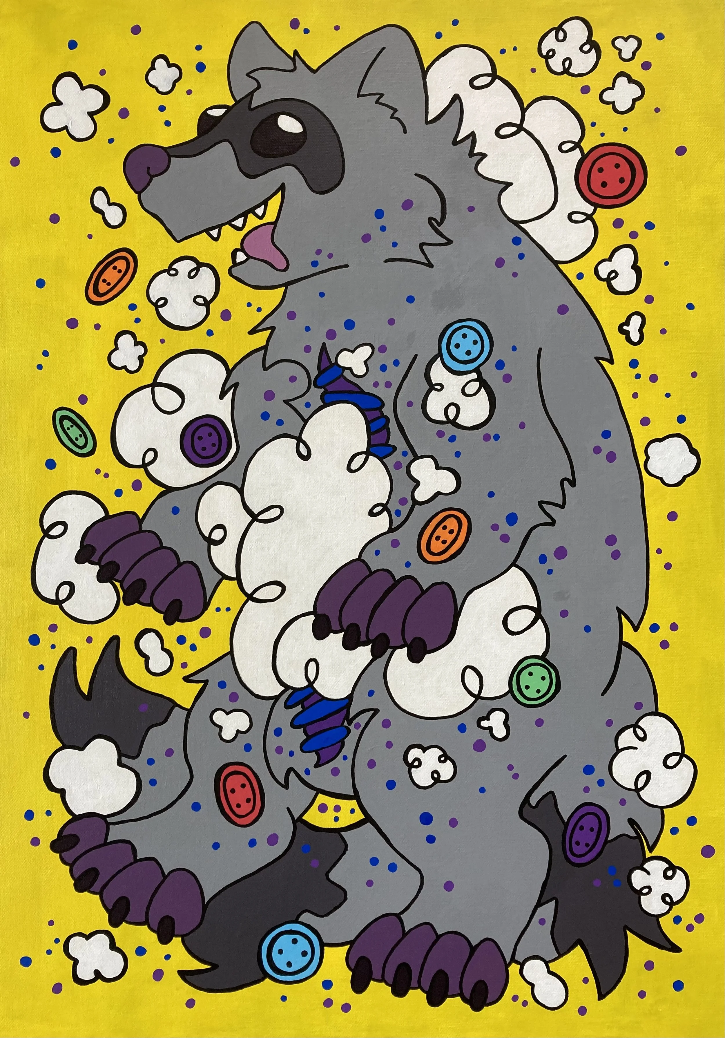 Seam Ripper, 2022, acrylic and paint marker on canvas, 27.5" x 19.75"