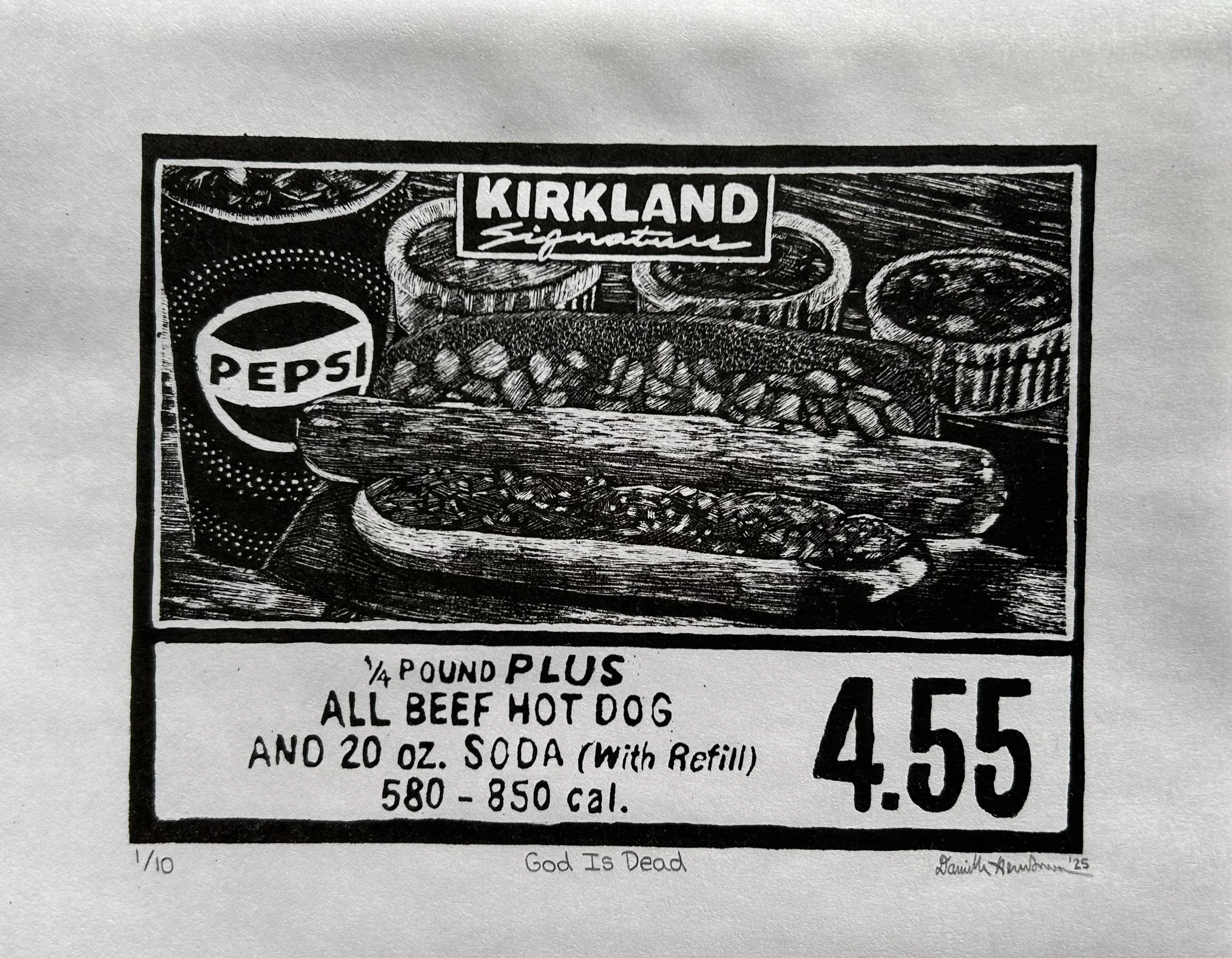 God is Dead, 2025, stone lithograph, 6.5" x 8"