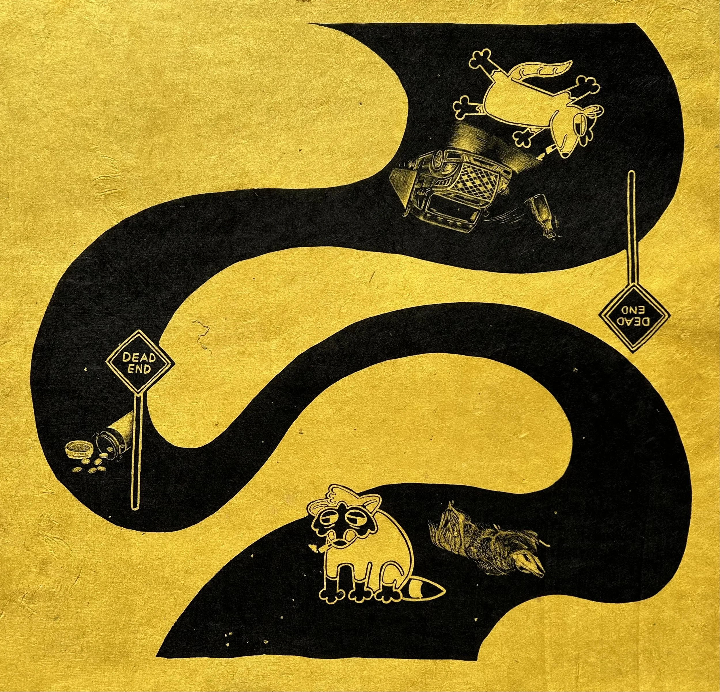 Tar-manic Depression (collaboration with Benjamin Truong), 2025, stone lithograph, 17" x 17.5"