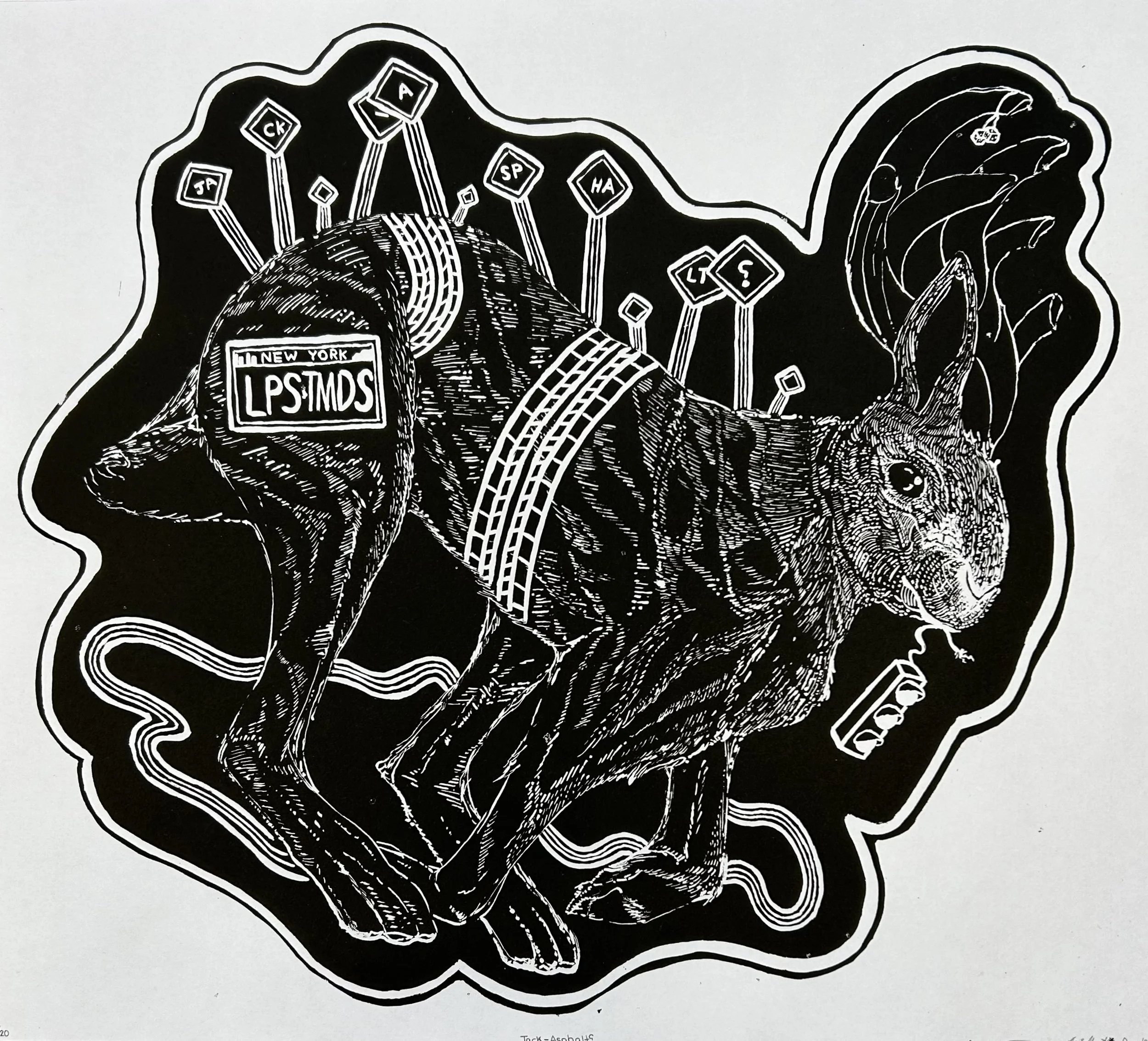 Jack-Asphalt (collaboration with Benjamin Truong), 2024, stone lithograph, 14.75" x 16.5"