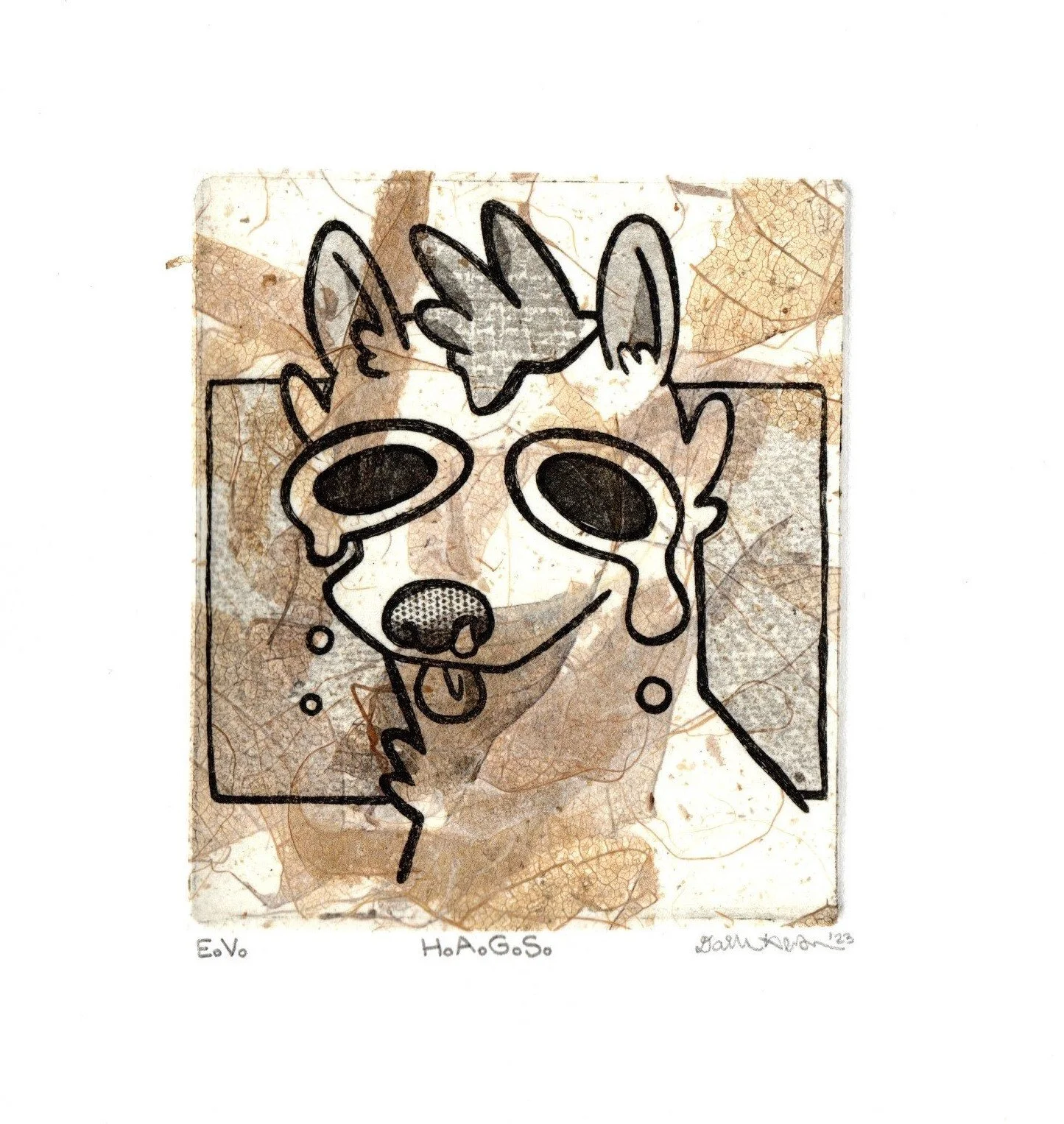 H.A.G.S., 2023, intaglio print with chine collé, 5.5" x 5"