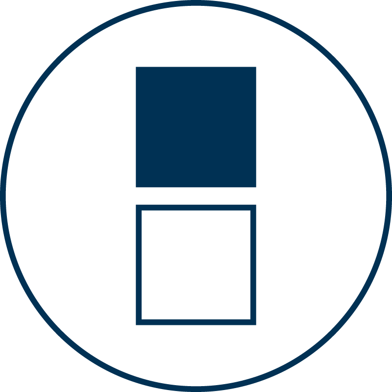 Illustration mit einem blauen Kreis und zwei übereinanderliegenden Rechtecken, eines oben und eines unten, in der Mitte eines Kreises. Das obere Rechteck ist dunkelblau, das andere hellblau.