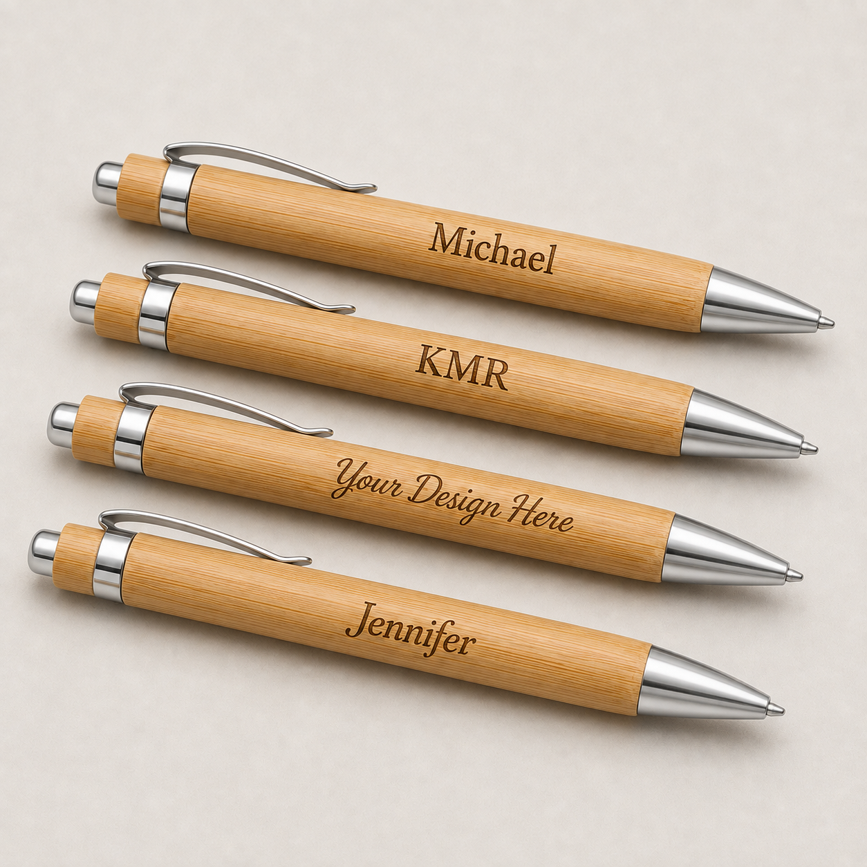 Custom Engraved Bamboo Pens – Set of 20