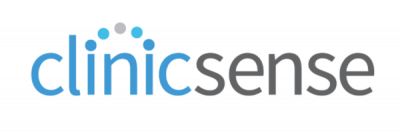 Logo for ClinSense, featuring blue and gray text with a stylized c and s design.