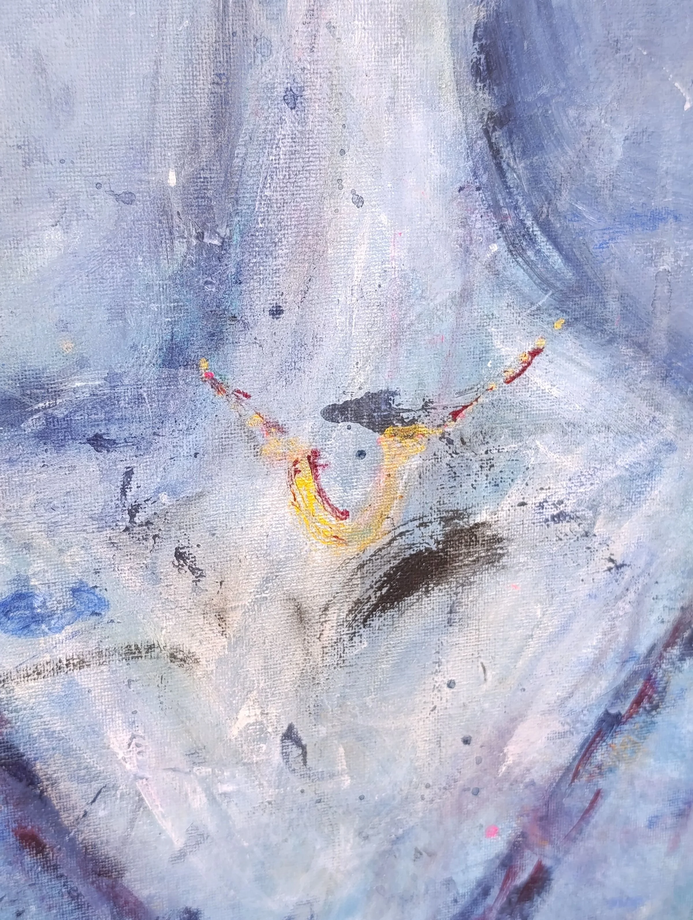 Detailed texture and gold leaf accents of The Cup of Love painting by Kasia Ślusarczyk.
