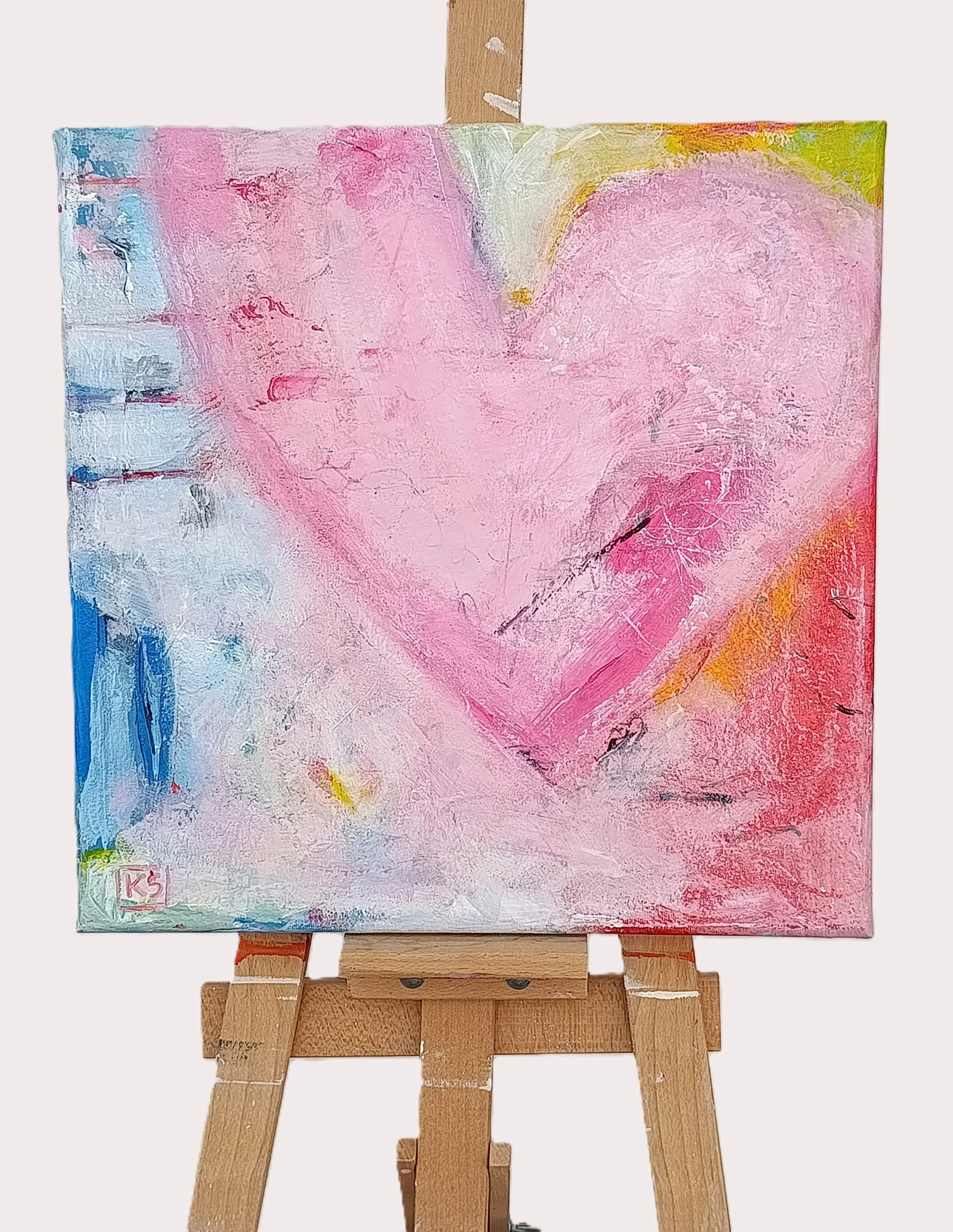 Clear Message – Original expressive mixed media painting of a vibrant, joyful heart
