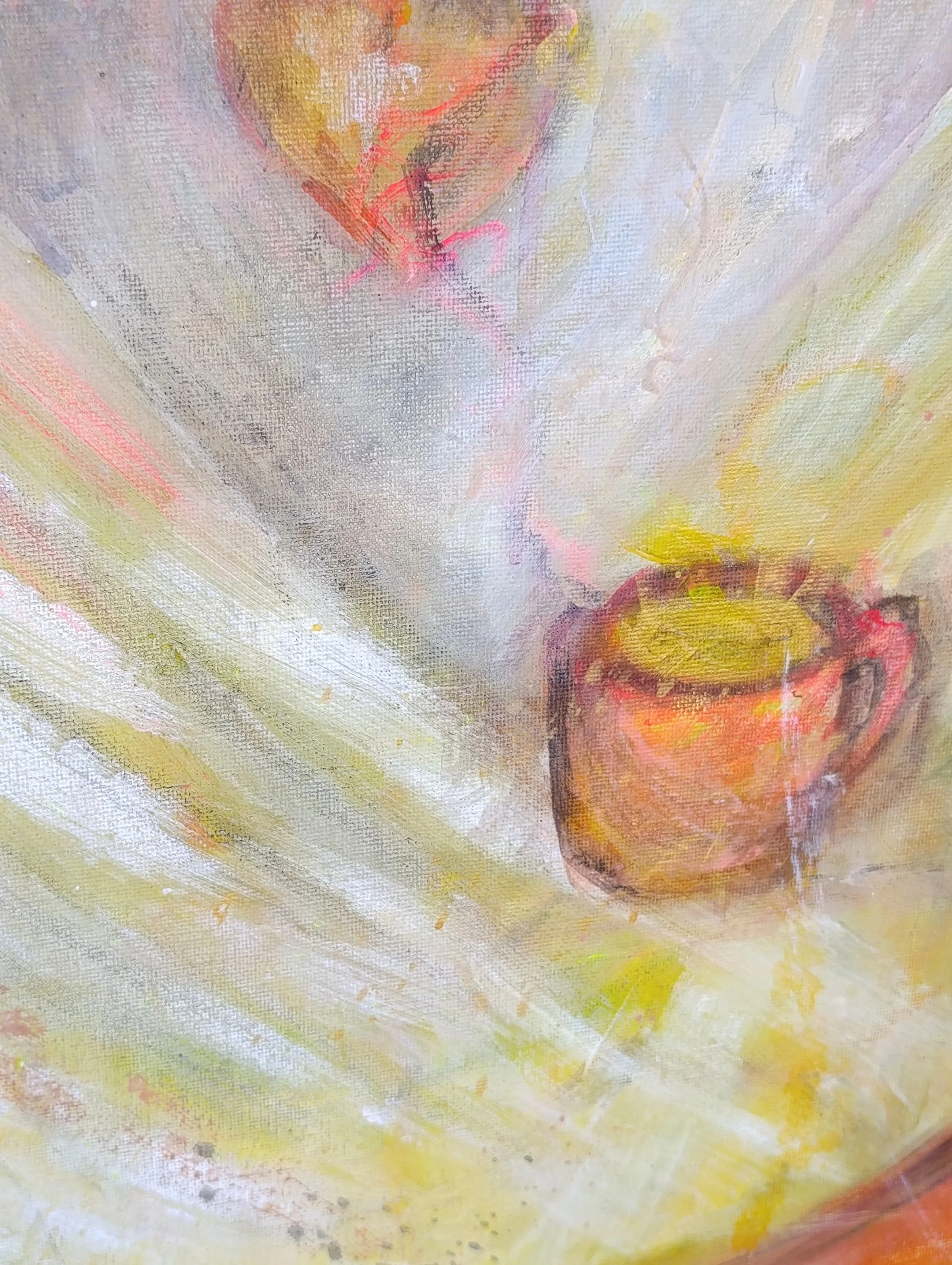 Close up of the symbolic vessel and bird elements in the painting The Cup of Faith.